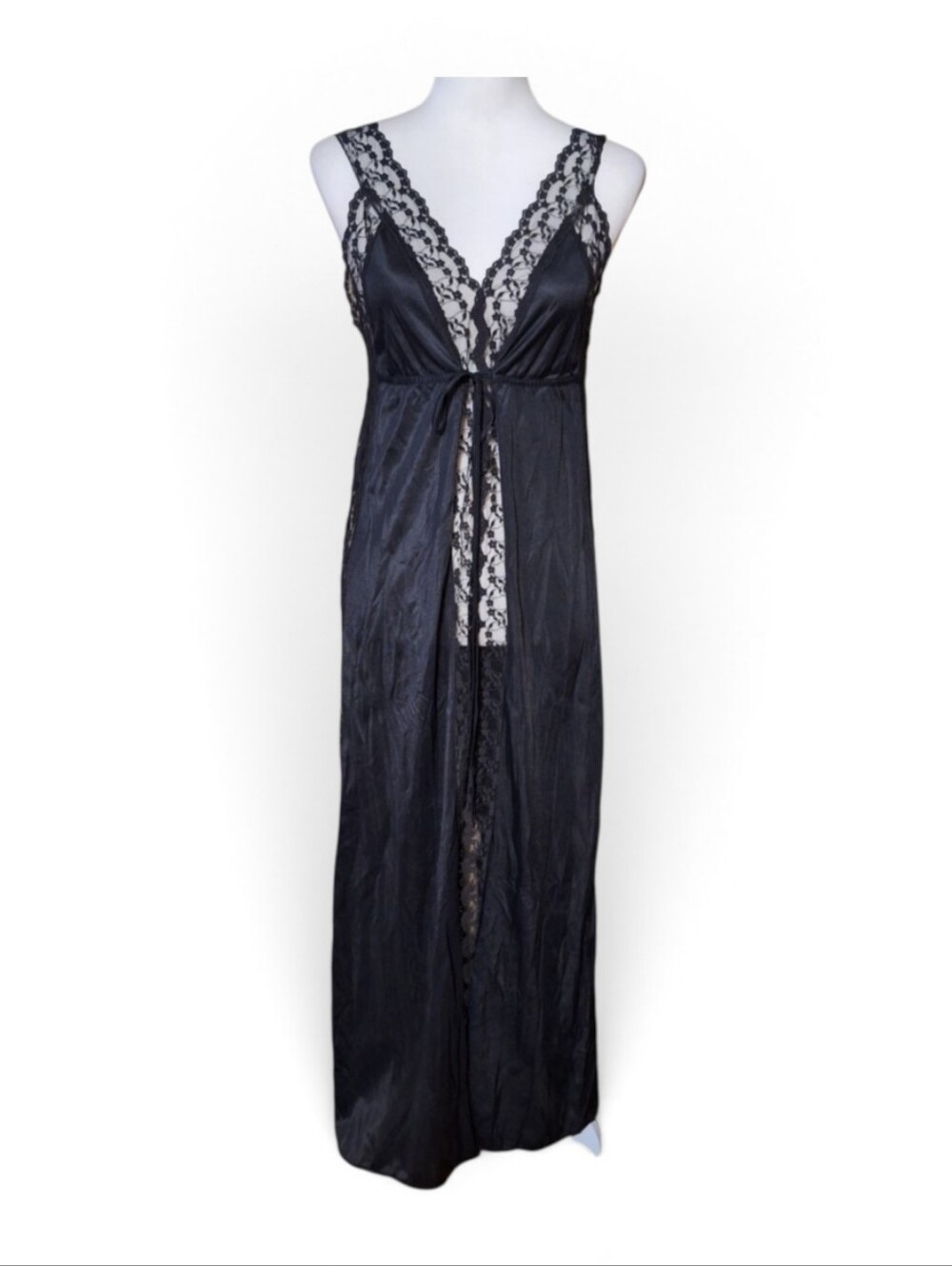 Vintage M whimsigoth dark romantic maxi lace satin slip dress USA party hoco